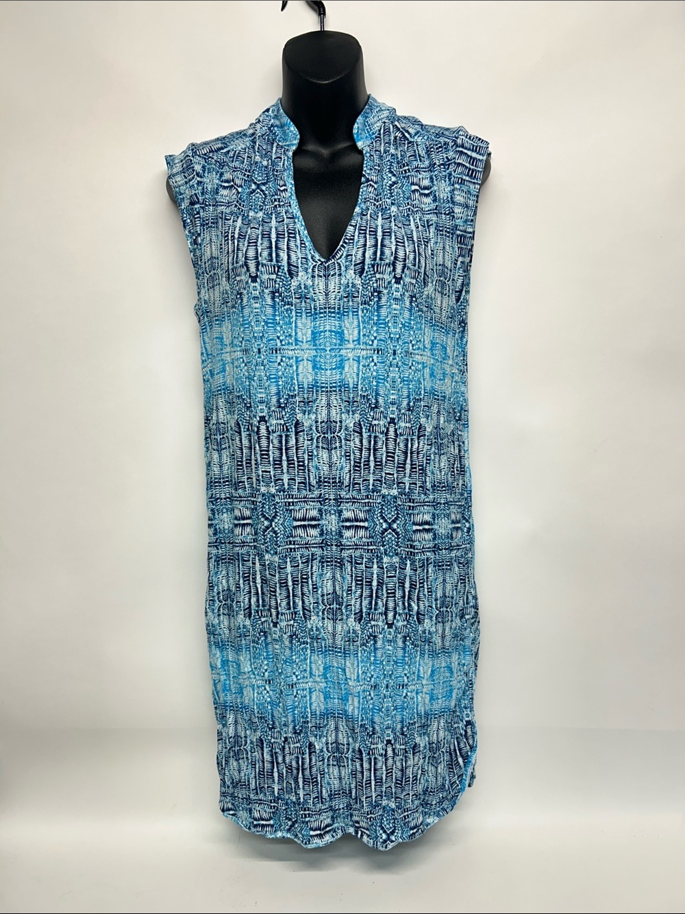Lemon Tart x Versona Blue Printed dress cap sleeves, small Summer coastal Beach